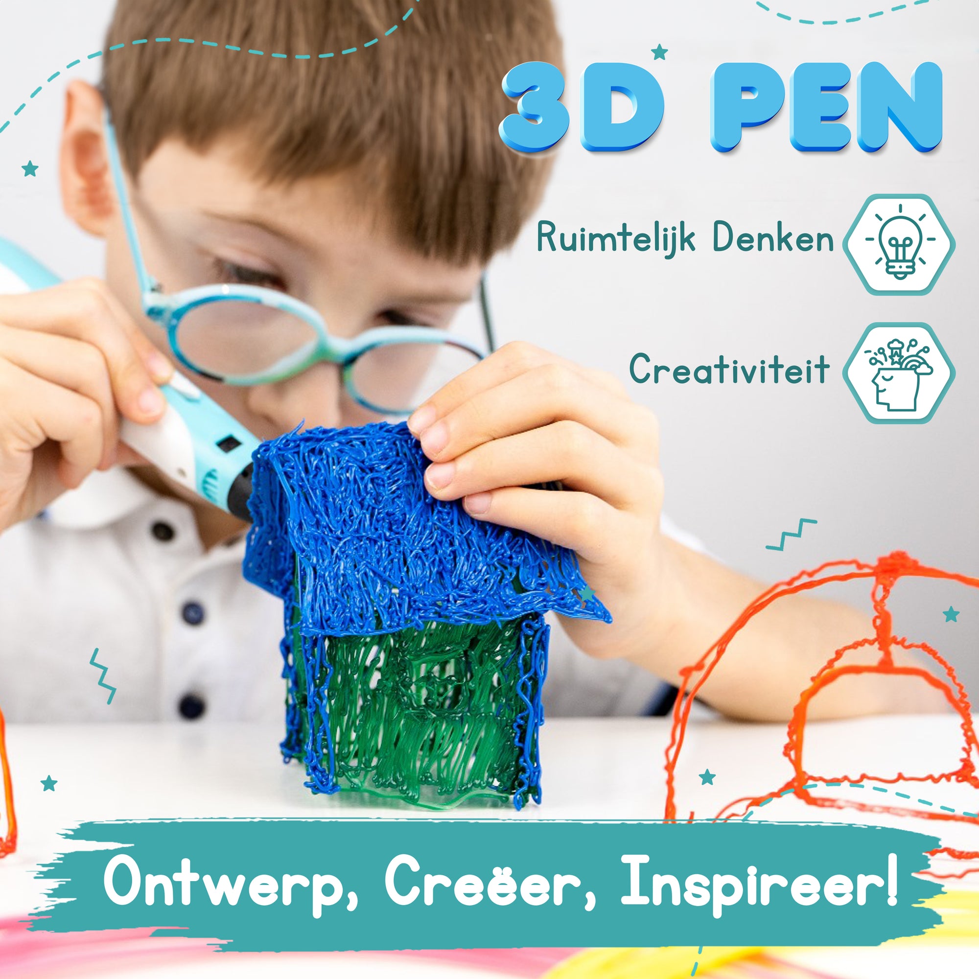 3D Pen Startpaket - 100M Filament - 10 Färger - Blå