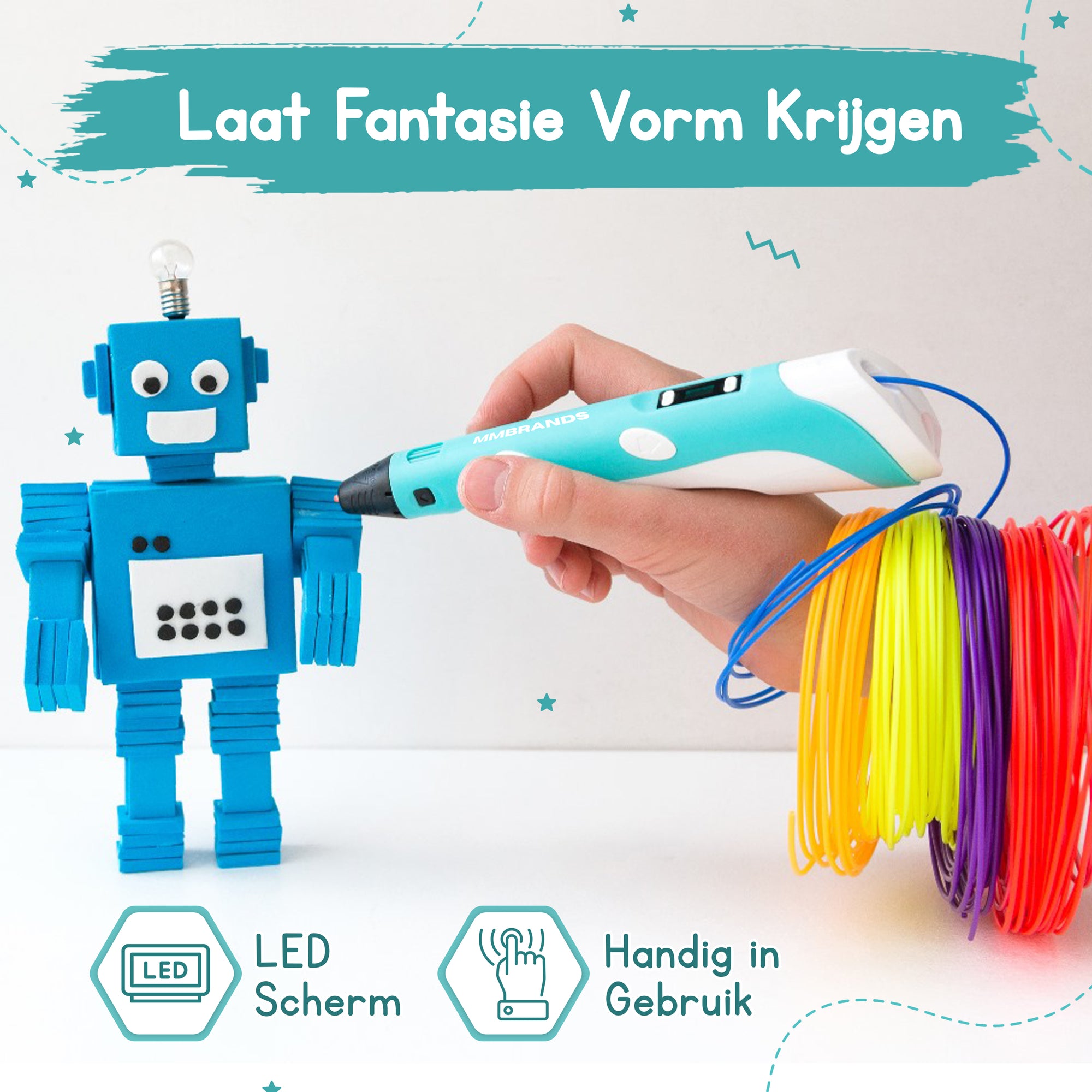 3D Pen Startpaket - 100M Filament - 10 Färger - Blå