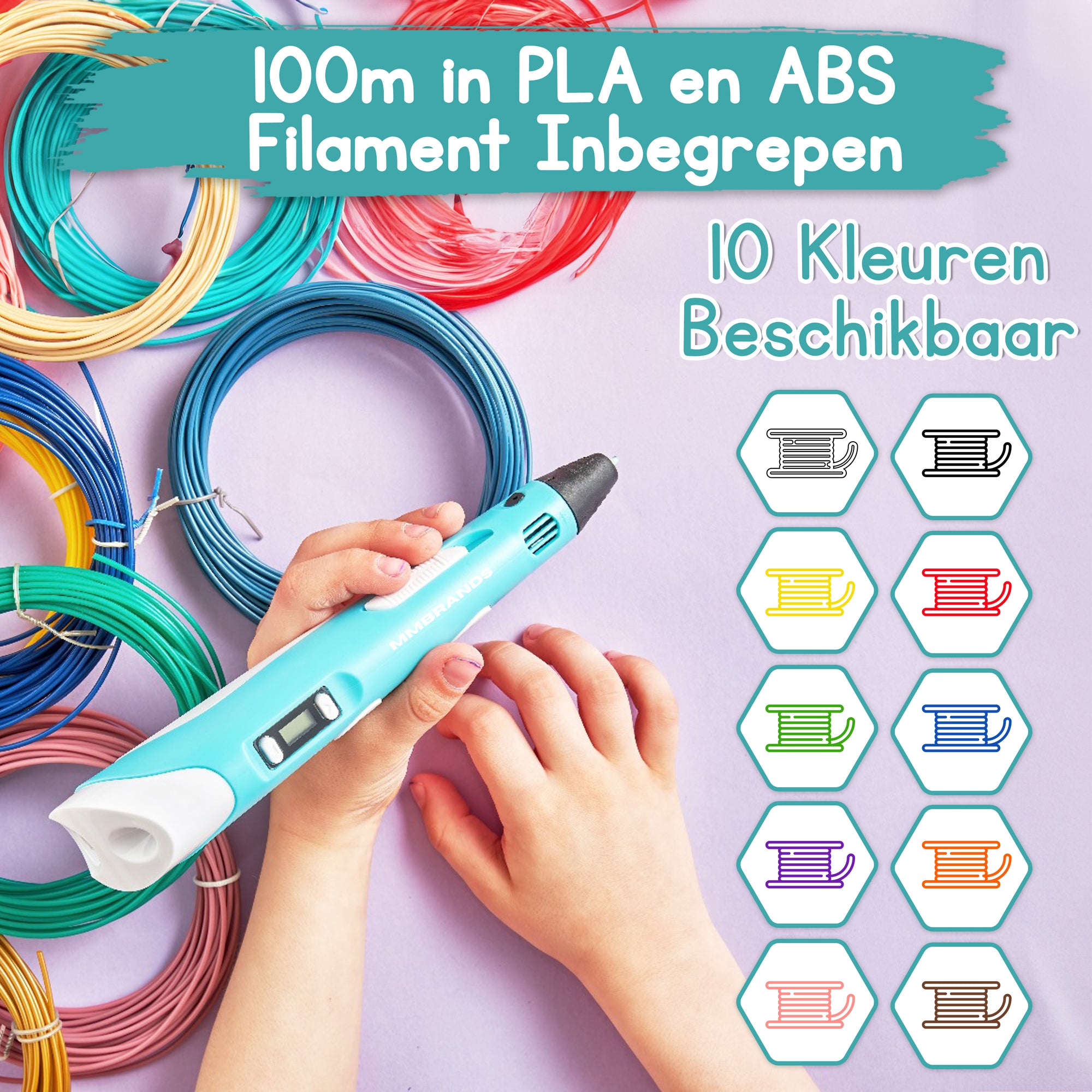 3D Pen Startpaket - 100M Filament - 10 Färger - Blå