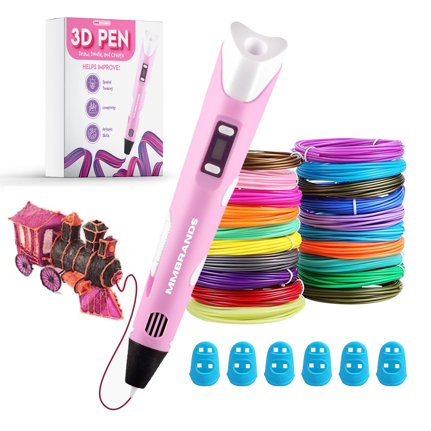 3D Pen Startpakke - 100M Filament - 10 Farger - Rosa