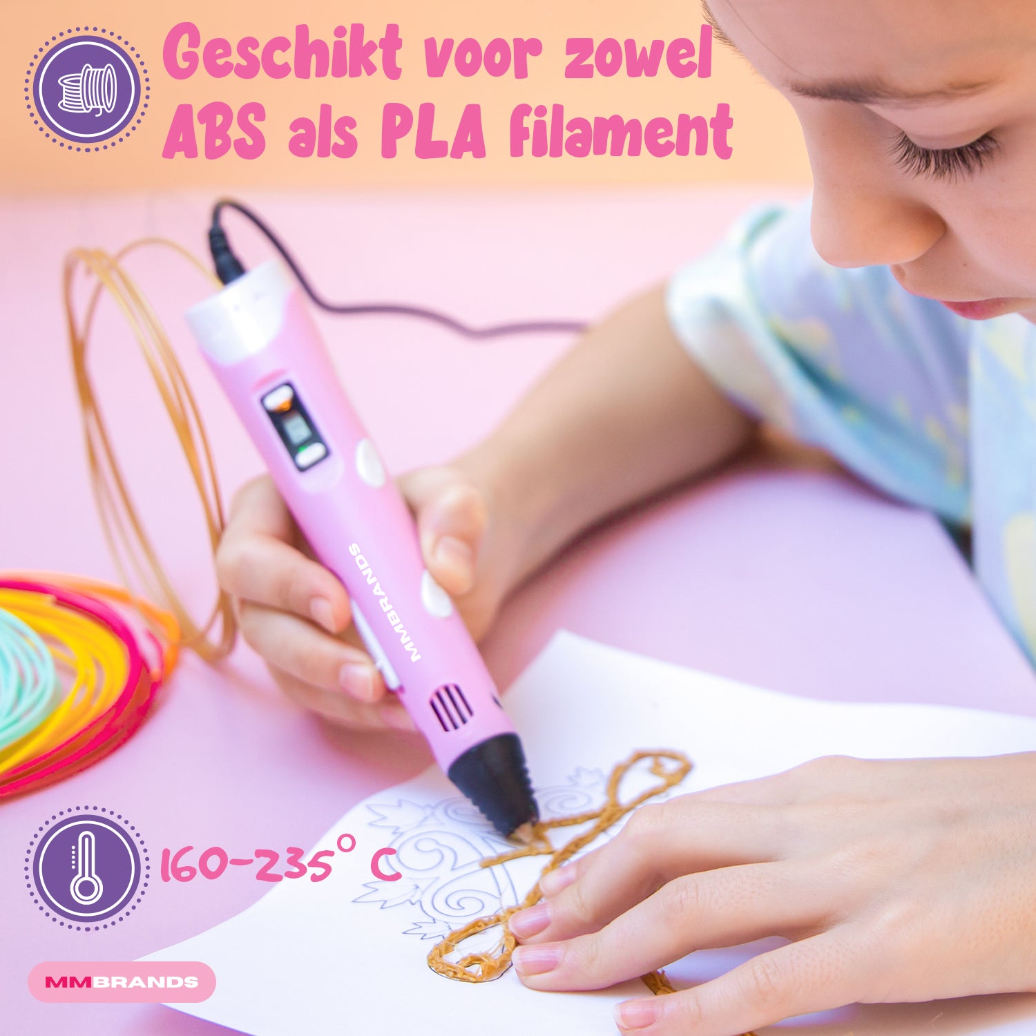 3D Pen Startpakke - 100M Filament - 10 Farger - Rosa