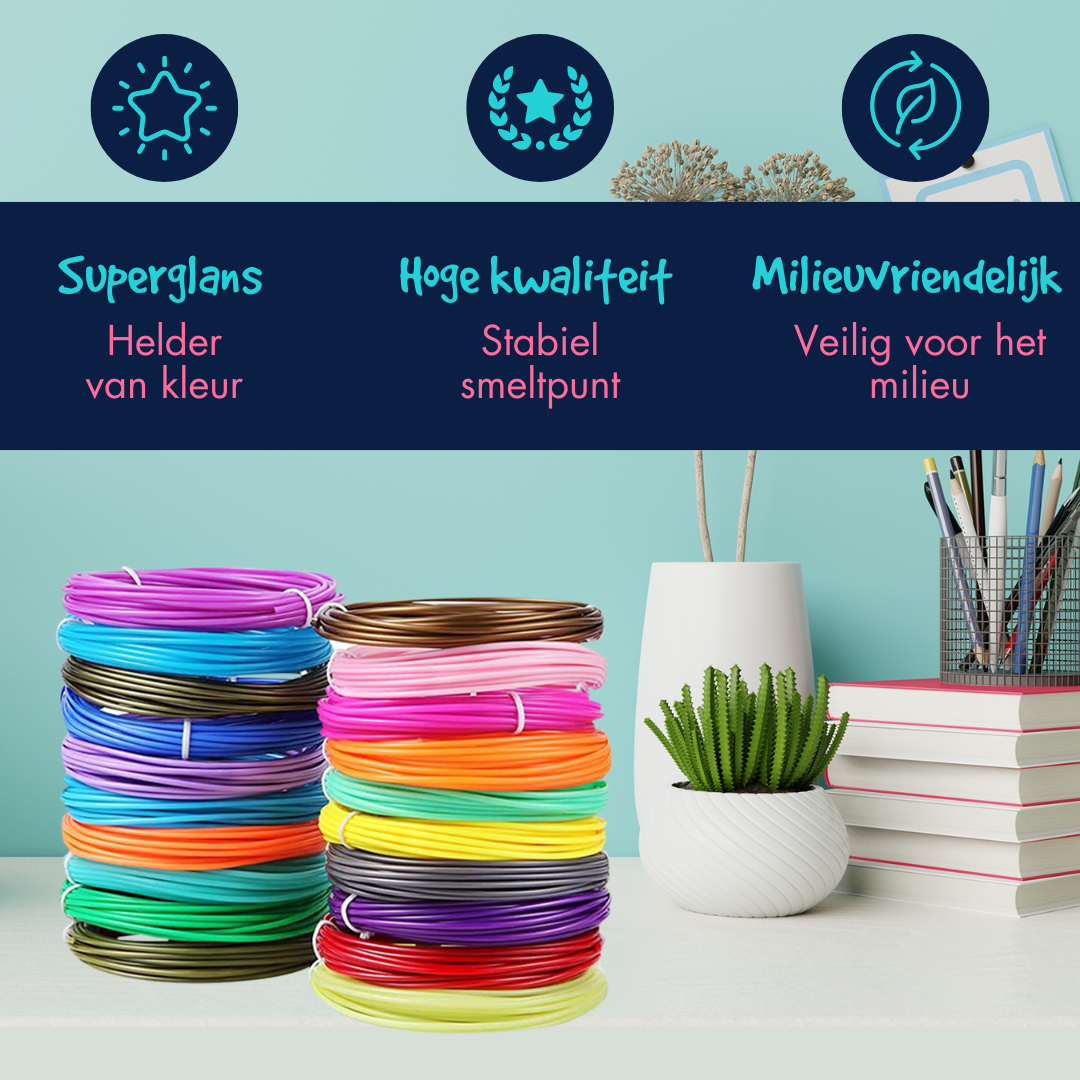 3D Pen Filament Refill - 100 meter - 10 Farger - ABS &amp; PLA Filament