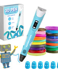 3D Pen Startpaket - 100M Filament - 10 Färger - Blå